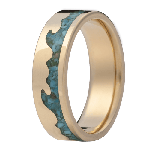 6MM 14K Yellow Gold Flat Ring w/ Crushed Blue Turquoise Inlay - 614KY101:CTQ-OCN-Heavy Stone-Renee Taylor Gallery