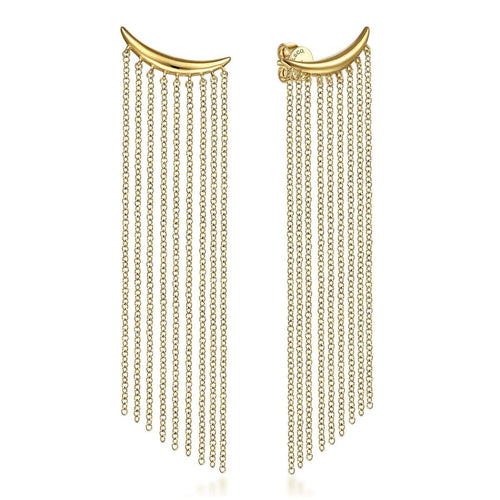 14k Yellow Gold Curved Bar And Waterfall Chain Earrings Kaslique Collection - EG14351Y4JJJ-Gabriel & Co.-Renee Taylor Gallery
