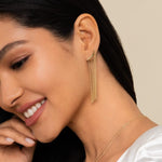 14k Yellow Gold Curved Bar And Waterfall Chain Earrings Kaslique Collection - EG14351Y4JJJ-Gabriel & Co.-Renee Taylor Gallery