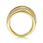 14K Yellow Gold Layered Criss Crossing Wide Band Diamond Ring - LR50964Y45JJ-Gabriel & Co.-Renee Taylor Gallery