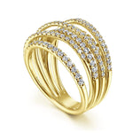14K Yellow Gold Layered Criss Crossing Wide Band Diamond Ring - LR50964Y45JJ-Gabriel & Co.-Renee Taylor Gallery