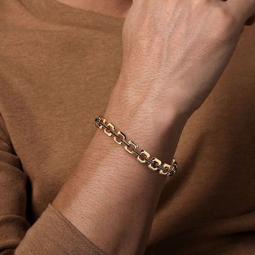 14k Yellow Gold Men's Link Chain Tennis Bracelet with Black Spinel Connectors - TBM4825-8Y4JBS-Gabriel & Co.-Renee Taylor Gallery