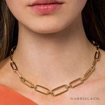 14K Yellow Casted Gold Bujukan Ball Link and Hollow Paperclip Link Chain Necklace - NK7133-17Y4JJJ-Gabriel & Co.-Renee Taylor Gallery