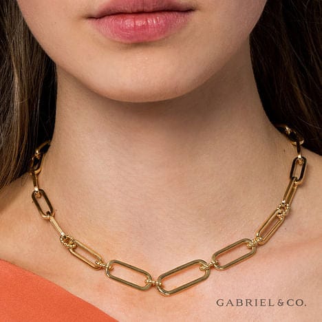 14K Yellow Casted Gold Bujukan Ball Link and Hollow Paperclip Link Chain Necklace - NK7133-17Y4JJJ-Gabriel & Co.-Renee Taylor Gallery