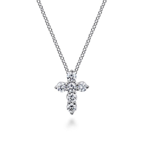 14K White Gold Diamond Cross Pendant Necklace - NK2665W45JJ-Gabriel & Co.-Renee Taylor Gallery