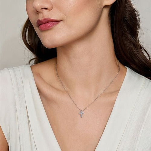 14K White Gold Diamond Cross Pendant Necklace - NK2665W45JJ-Gabriel & Co.-Renee Taylor Gallery