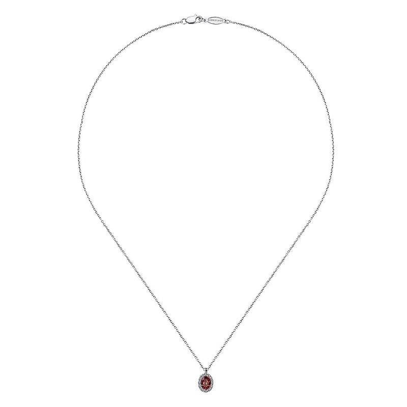 14K White Gold Garnet and Diamond Halo Drop Necklace 18" - NK647W45GN-Gabriel & Co.-Renee Taylor Gallery