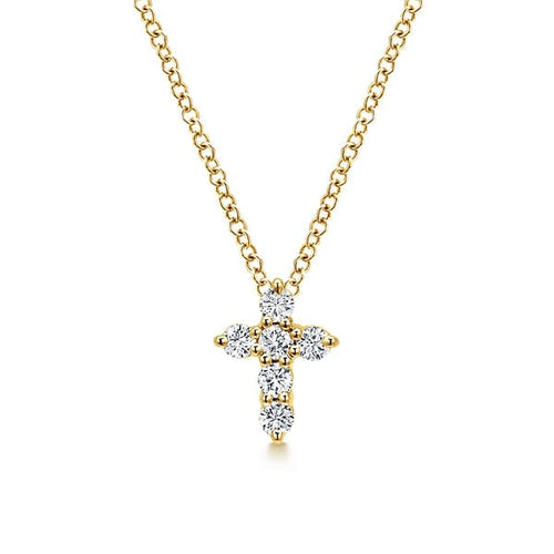 14K Yellow Gold Diamond Cross Pendant Necklace - NK2664Y44JJ-Gabriel & Co.-Renee Taylor Gallery