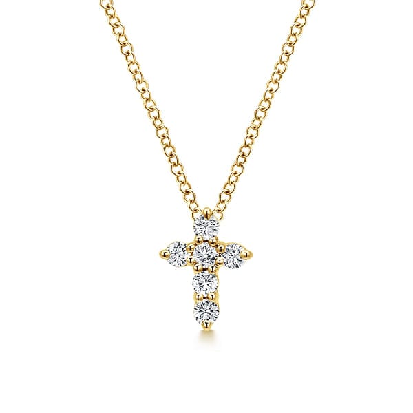 14K Yellow Gold Diamond Cross Pendant Necklace - NK2664Y44JJ-Gabriel & Co.-Renee Taylor Gallery