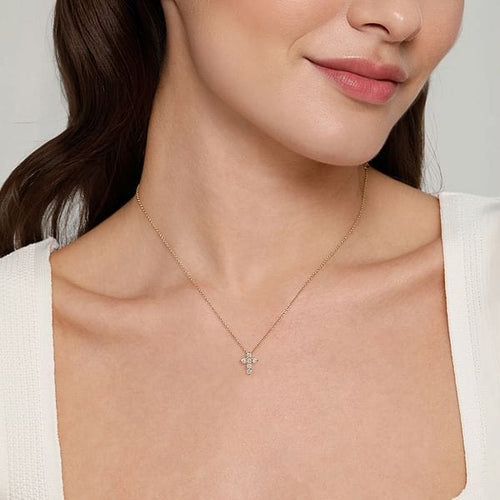 14K Yellow Gold Diamond Cross Pendant Necklace - NK2664Y44JJ-Gabriel & Co.-Renee Taylor Gallery