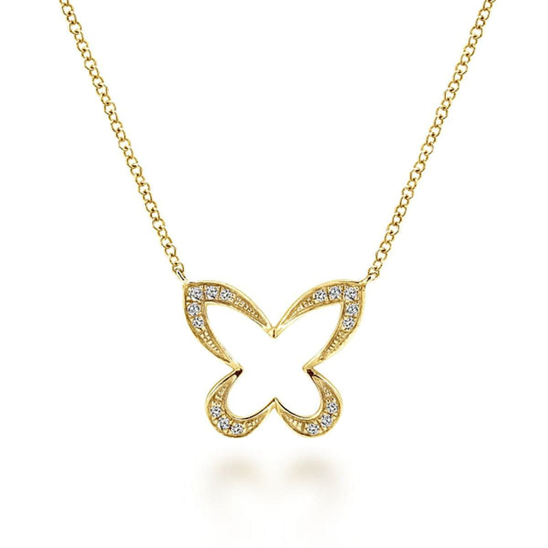 18 inch 14K Yellow Gold Open Diamond Butterfly Pendant Necklace - NK2972Y45JJ-Gabriel & Co.-Renee Taylor Gallery