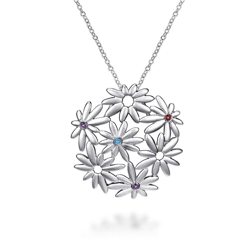 18 inch 925 Sterling Silver Floral Blue Topaz, Garnet & Amethyst Pendant Necklace - NK3750SVJMC-Gabriel & Co.-Renee Taylor Gallery