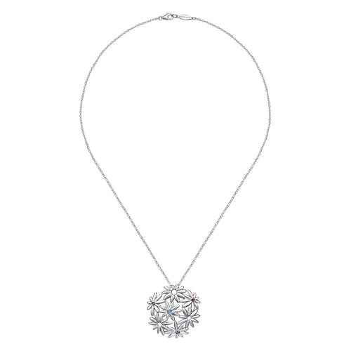 18 inch 925 Sterling Silver Floral Blue Topaz, Garnet & Amethyst Pendant Necklace - NK3750SVJMC-Gabriel & Co.-Renee Taylor Gallery