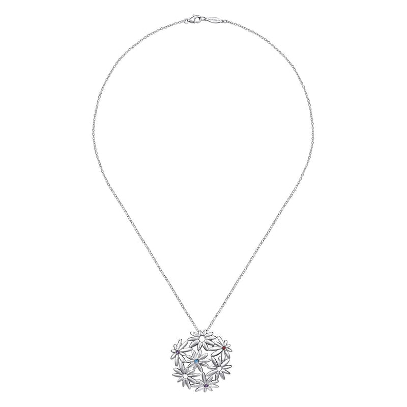 18 inch 925 Sterling Silver Floral Blue Topaz, Garnet & Amethyst Pendant Necklace - NK3750SVJMC-Gabriel & Co.-Renee Taylor Gallery