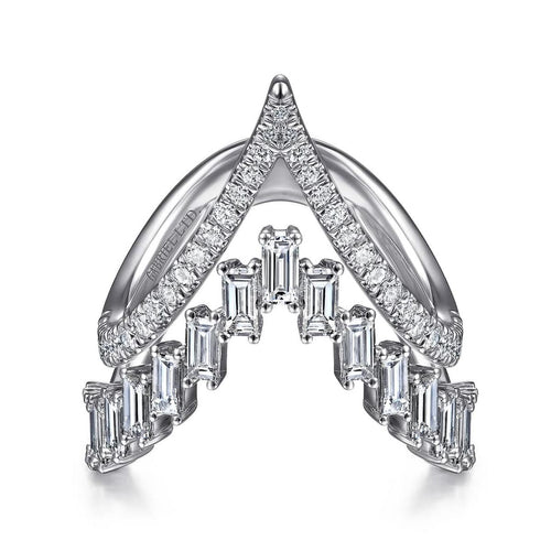 18K White Gold Diamond Baguette and Round Chevron Statement Ring – LR51820W84JJ-Gabriel & Co.-Renee Taylor Gallery