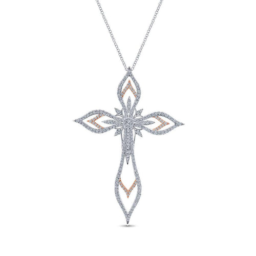 18K White-Rose Gold Openwork Diamond Cross Pendant Necklace – NK4981T84JJ-Gabriel & Co.-Renee Taylor Gallery