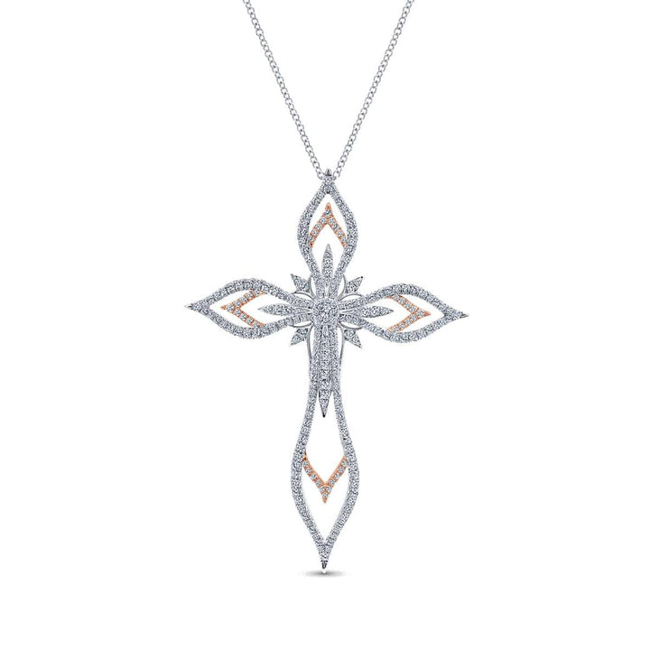 18K White-Rose Gold Openwork Diamond Cross Pendant Necklace – NK4981T84JJ-Gabriel & Co.-Renee Taylor Gallery