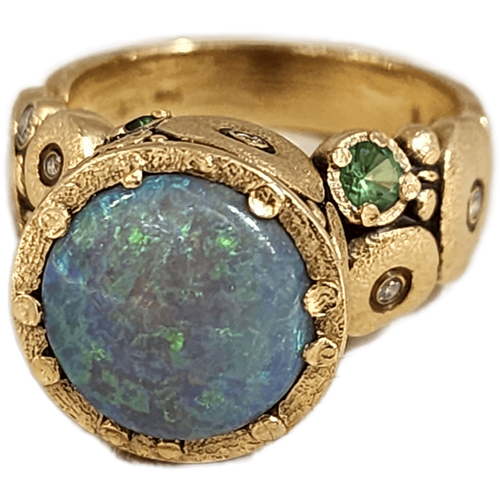 18K, Lightning Ridge Opal, Sapphire and Diamond "Orchard" Ring - R-115S-Alex Sepkus-Renee Taylor Gallery