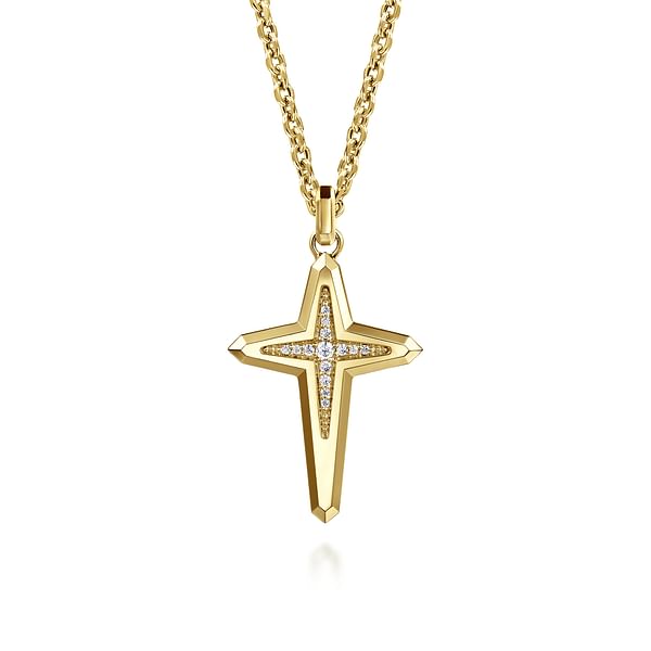 22 Inch 14K Yellow Gold Diamond Cross Pendant Necklace - NKM2156-22Y45JJ-Gabriel & Co.-Renee Taylor Gallery