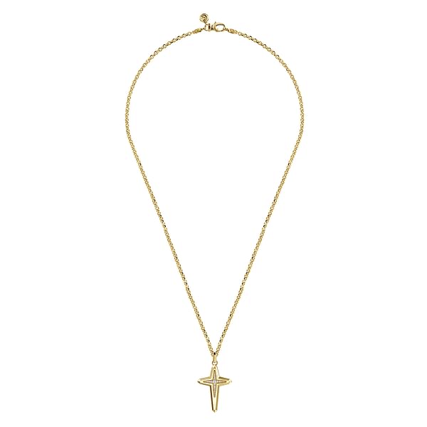 22 Inch 14K Yellow Gold Diamond Cross Pendant Necklace - NKM2156-22Y45JJ-Gabriel & Co.-Renee Taylor Gallery