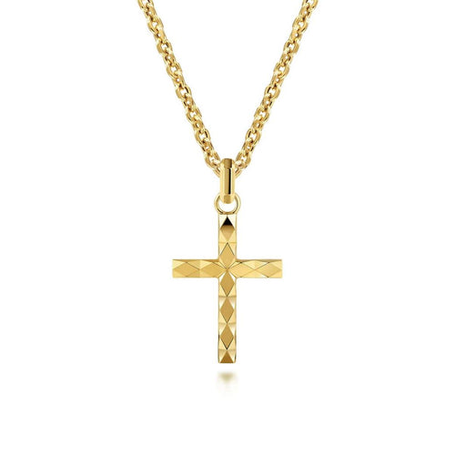 22 Inch 14K Yellow Gold Faceted Cross Pendant Necklace - NKM2118-22Y4JJJ-Gabriel & Co.-Renee Taylor Gallery
