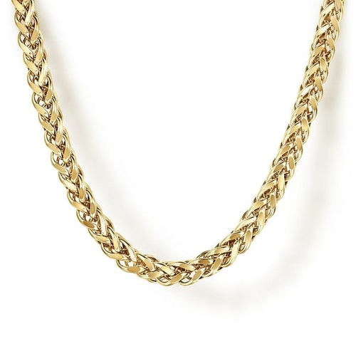 14K Yellow Gold Hollow Men's Wheat Chain Necklace - NKM7011-Gabriel & Co.-Renee Taylor Gallery