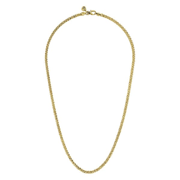 14K Yellow Gold Hollow Men's Wheat Chain Necklace - NKM7011-Gabriel & Co.-Renee Taylor Gallery