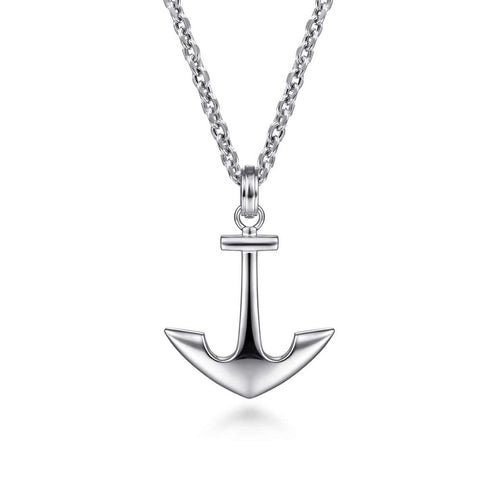 22 Inch 925 Sterling Silver Anchor Pendant Necklace - NKM2108-22SVJJJ-Gabriel & Co.-Renee Taylor Gallery