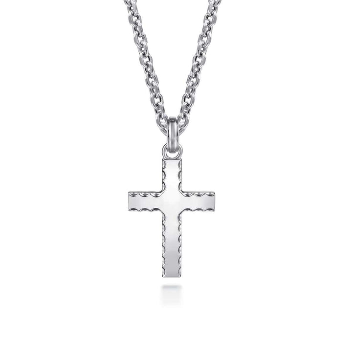 22 Inch 925 Sterling Silver Beveled Trim Cross Pendant Necklace - NKM2103-22SVJJJ-Gabriel & Co.-Renee Taylor Gallery