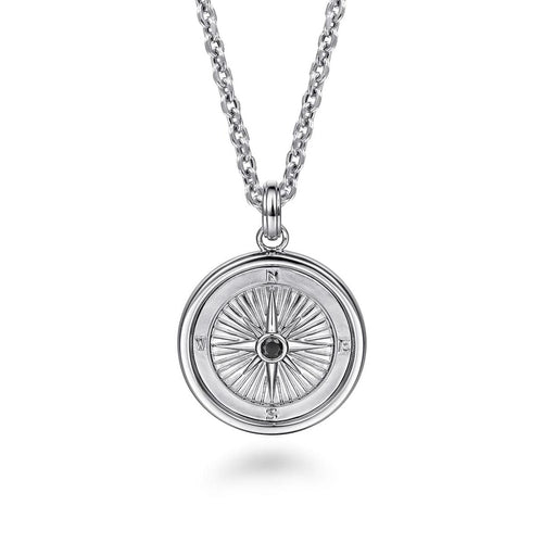 22 Inch 925 Sterling Silver Black Spinel Compass Pendant Necklace - NKM2104-22SVJBS-Gabriel & Co.-Renee Taylor Gallery