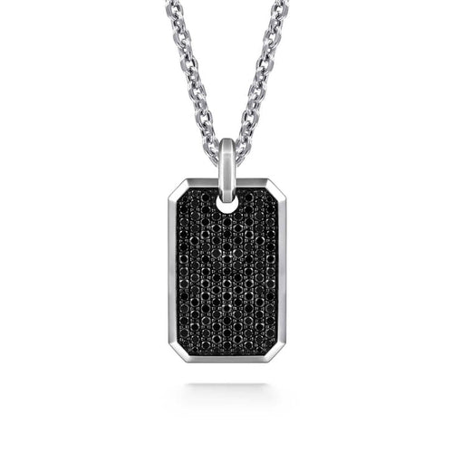 22 Inch 925 Sterling Silver Black Spinel Dog Tag Pendant Necklace - NKM2101-22SVJBS-Gabriel & Co.-Renee Taylor Gallery