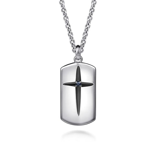 22 Inch 925 Sterling Silver Cross Dog Tag Pendant Necklace - NKM2153-22SVJSB-Gabriel & Co.-Renee Taylor Gallery