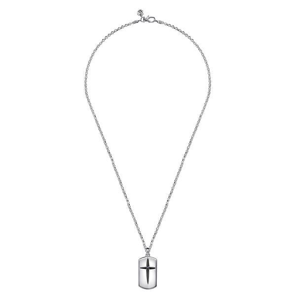 22 Inch 925 Sterling Silver Cross Dog Tag Pendant Necklace - NKM2153-22SVJSB-Gabriel & Co.-Renee Taylor Gallery
