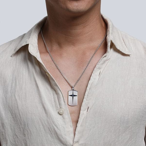 22 Inch 925 Sterling Silver Cross Dog Tag Pendant Necklace - NKM2153-22SVJSB-Gabriel & Co.-Renee Taylor Gallery