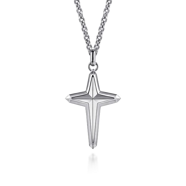 22" 925 Sterling Silver Cross Pendant Necklace - NKM2127-22SVJJJ-Gabriel & Co.-Renee Taylor Gallery