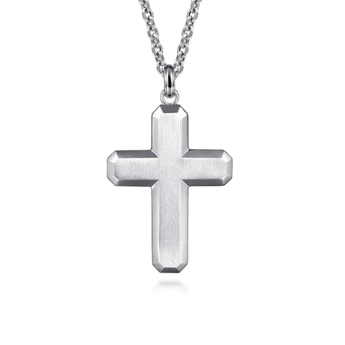 22 Inch 925 Sterling Silver Geometric Cross Pendant Necklace - NKM2109-22SVJJJ-Gabriel & Co.-Renee Taylor Gallery