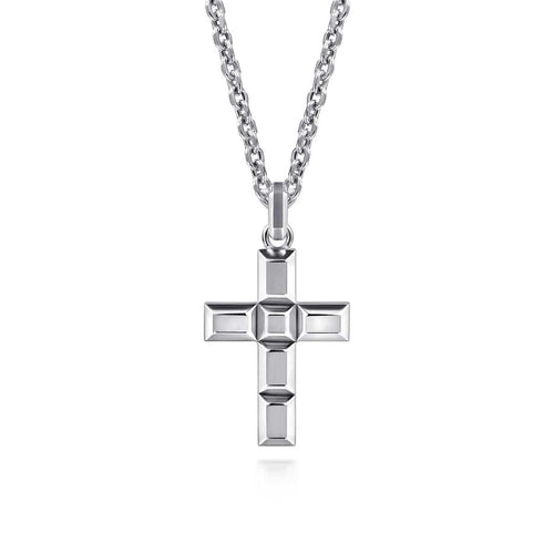 22 Inch 925 Sterling Silver Geometric Cross Pendant Necklace - NKM2110-22SVJJJ-Gabriel & Co.-Renee Taylor Gallery