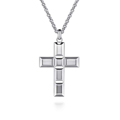 22 Inch 925 Sterling Silver Geometric Cross Pendant Necklace - NKM2114-22SVJJJ-Gabriel & Co.-Renee Taylor Gallery