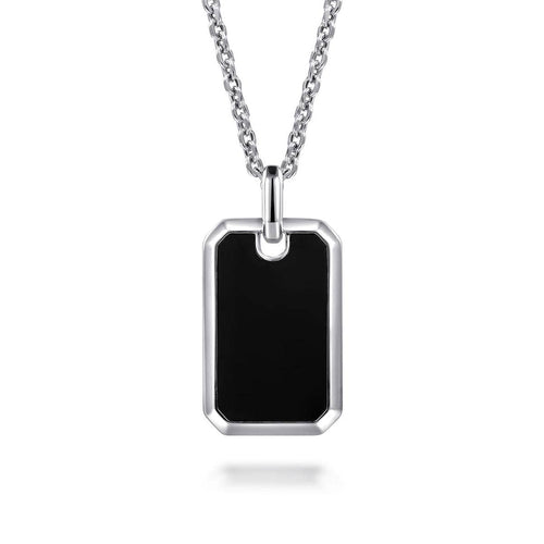 22 Inch 925 Sterling Silver Onyx Dog Tag Pendant Necklace - NKM2248-22SVJOX-Gabriel & Co.-Renee Taylor Gallery