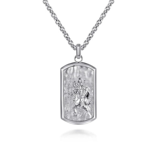22 Inch 925 Sterling Silver Saint Christopher Dog Tag Pendant Necklace - NKM2115-22SVJJJ-Gabriel & Co.-Renee Taylor Gallery