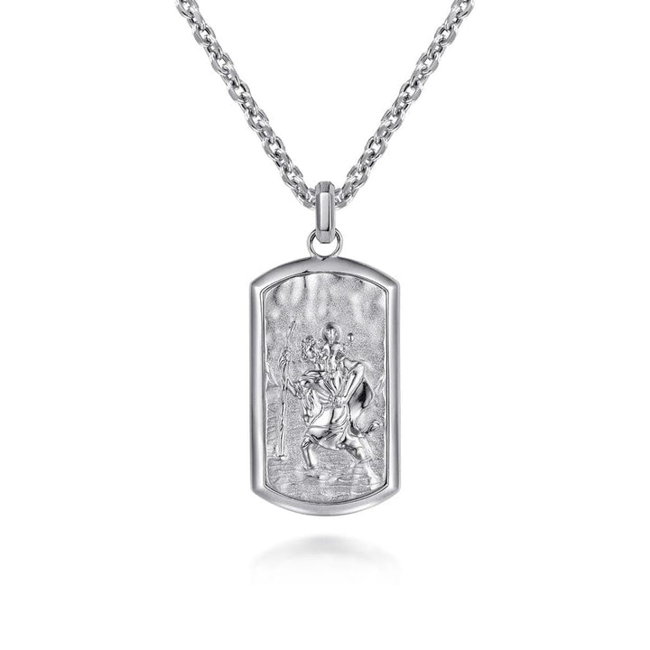 22 Inch 925 Sterling Silver Saint Christopher Dog Tag Pendant Necklace - NKM2115-22SVJJJ-Gabriel & Co.-Renee Taylor Gallery