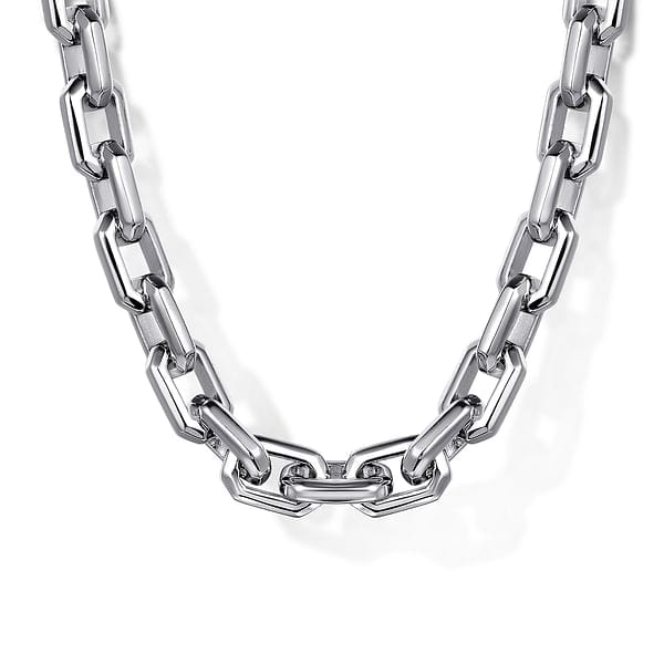 925 Sterling Silver Solid Faceted Men's Link Chain Necklace - NKM7350-22SVJJJ-Gabriel & Co.-Renee Taylor Gallery