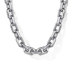 925 Sterling Silver Solid Faceted Men's Link Chain Necklace
