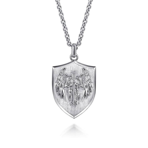 22 Inch 925 Sterling Silver St. Michael Dog Tag Pendant Necklace Contemporary Collection - NKM2184-22SVJJJ-Gabriel & Co.-Renee Taylor Gallery