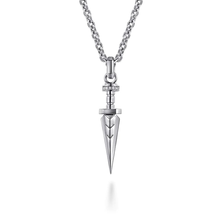 22 Inch 925 Sterling Silver White Sapphire Dagger Pendant Necklace - NKM2182-22SVJWS-Gabriel & Co.-Renee Taylor Gallery