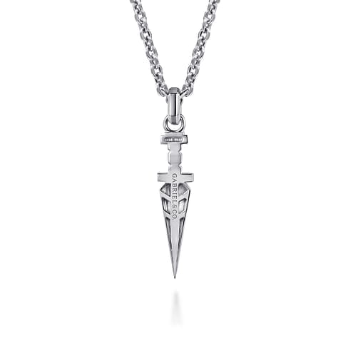 22 Inch 925 Sterling Silver White Sapphire Dagger Pendant Necklace - NKM2182-22SVJWS-Gabriel & Co.-Renee Taylor Gallery