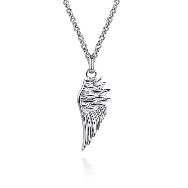 22" 925 Sterling Silver Wing Pendant Necklace - NKM2140-22SVJJJ-Gabriel & Co.-Renee Taylor Gallery