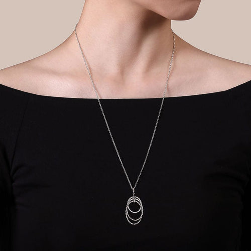 24 Inch 925 Sterling Silver White Sapphire Layered Ovals Pendant Necklace - NK6893-24SVJWS-Gabriel & Co.-Renee Taylor Gallery