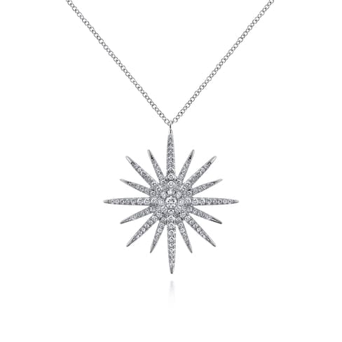 25 inch 14K White Gold Diamond Pavé Starburst Pendant Necklace - NK5308W45JJ-Gabriel & Co.-Renee Taylor Gallery