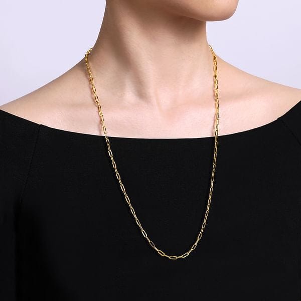 14K Yellow Gold Hollow Paper Clip Chain Necklace - NK6769H-Gabriel & Co.-Renee Taylor Gallery